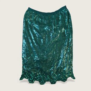 Vintage Scala Emerald Green Sequin Skirt Beaded Hem Evening Party 2X Plus Size